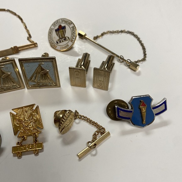 Vtg Junk Drawer Estate Lot Gentlemen's Jewelry American Clip Tie Pin Repair - Picture 4 of 8